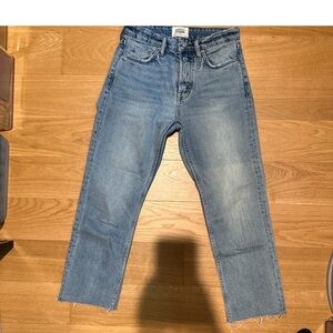 Zara By TRF Bleach Wash Raw Hem Button Front Denim Jeans